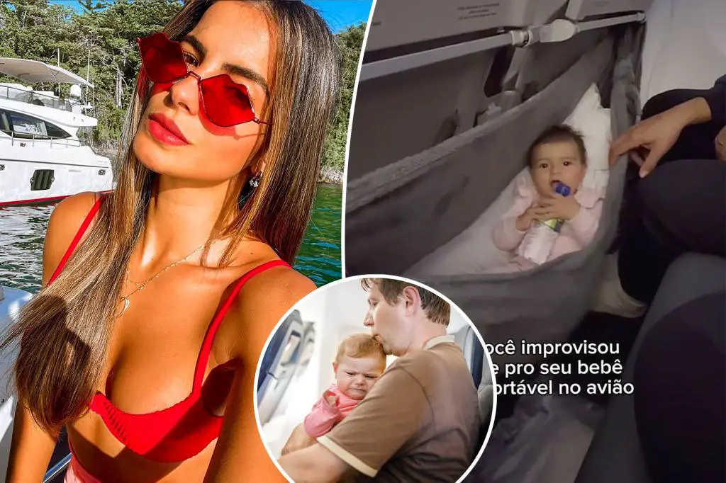 The beauty influencer snapped up a DIY baby hammock on the plane